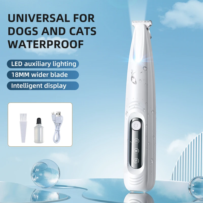 Pet Dog Electric Groomer Trimmer Pet Foot Hair Trimmer Low Noise Cat Dog Face Foot Ear Hip Paw Shaver with LED Light Waterproof
