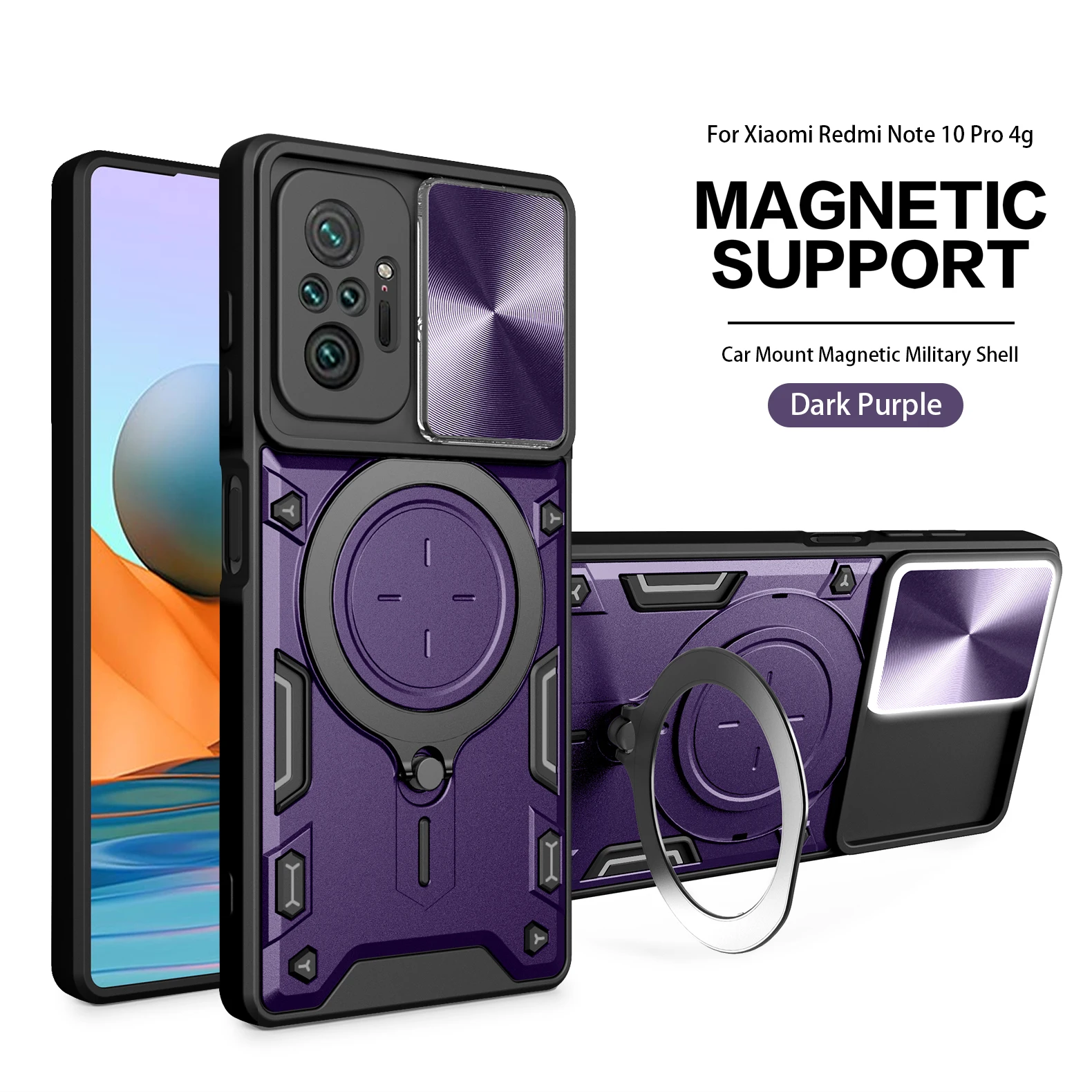 thumbnail image 1 of Magsafe Magnetic Camera protection case For Redmi Note 10 Pro 10s Armor Hybrid Metal Ring Back Cover For Redmi 10A 11A 9T 9C NFC, 1 of 4