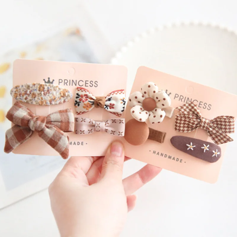 4pcs/set Mini Baby Girls Hair Clip Cute Floral Coffee Bow Princess Hairpin for Toddler Lovely Bang Side Clip Hair Accessories