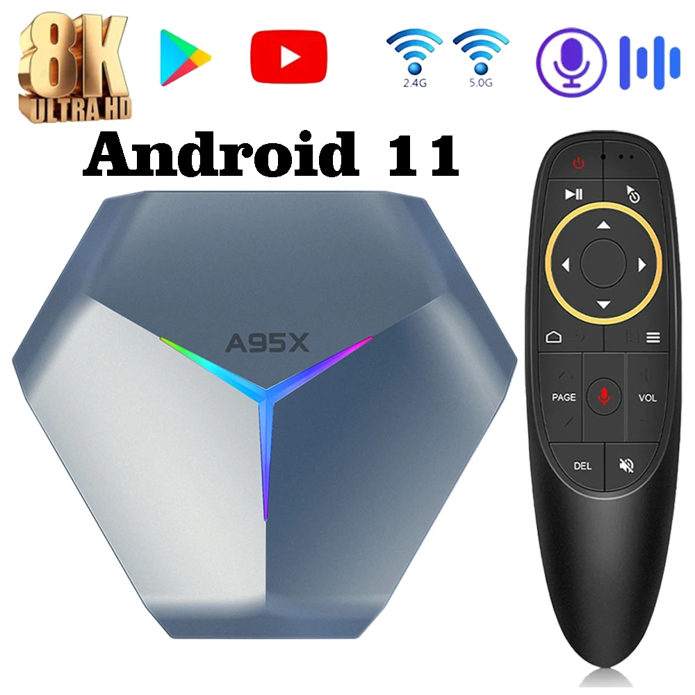 

A95X F4 Android 11 Smart TV BOX 8K HD RGB Light Google Amlogic S905X4 32GB 64GB 2.4G/5G Dual Wifi Set Top TV Box Media Player