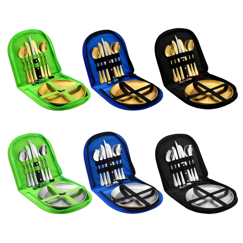 Camping Silverware Cutlery Organizer Picnic Eating Utensils Set with