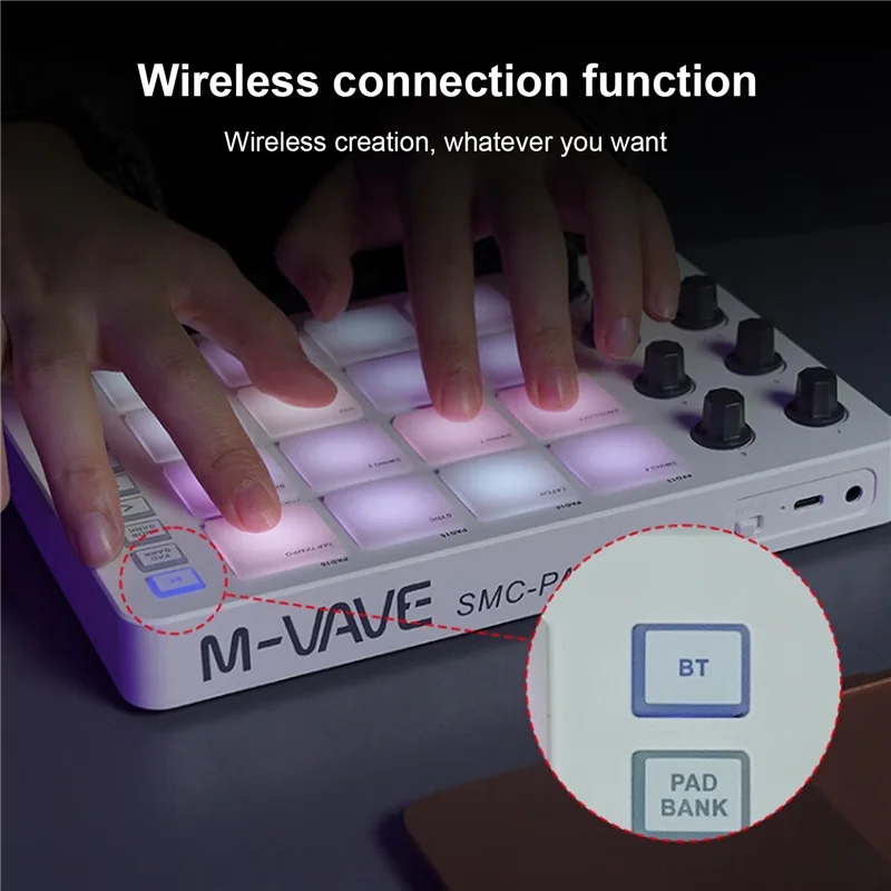 M-VAVE MIDI Controller Strike Pad RGB Backlight MIDI Keyboard BT Connection Low Latency 3.5Mm Output Interface Pad