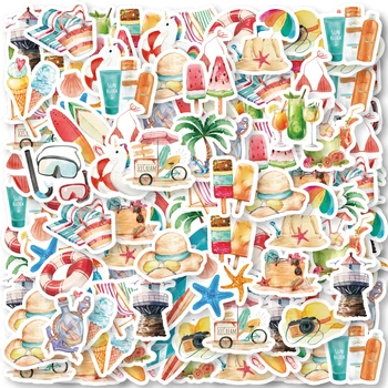 46PCS Starfish, Swim Ring, Popsicle Summer Beach Theme Stickers Decorated Notebook Diary Skateboard DIY Classic Toy Stationery 1