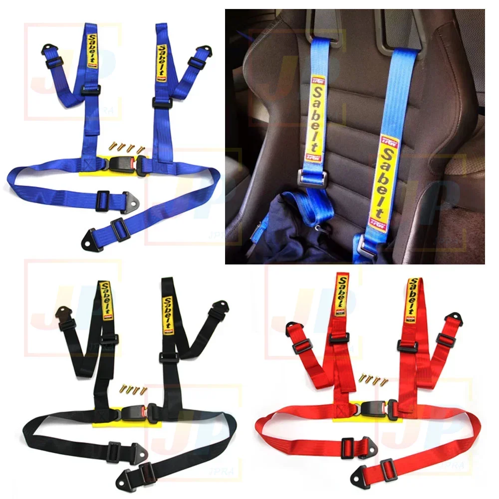 Car Seat Belt JDM Sabelt Racing 4-Point Safety Harness Universal 2" Snap-In Drifting Style Bolt Mounting