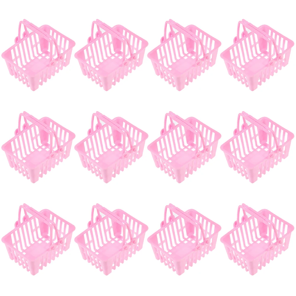 12 Pcs Toy Mini Shopping Basket Plastic Toys Small Baskets 65X45X35CM Simulation Handheld Pink Kids Child Baby 4