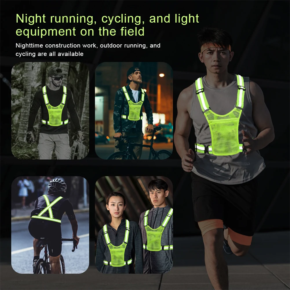 Night Running Vest Lightweight Elastic Safety Vest Pouch High Visibility Running Adjustable for Men & Women