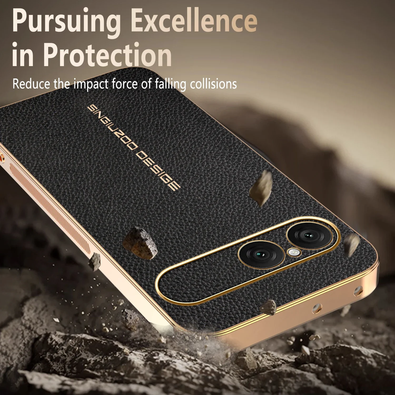 Universal Leather Silicone Back Cover with Bumper and Lens Protection