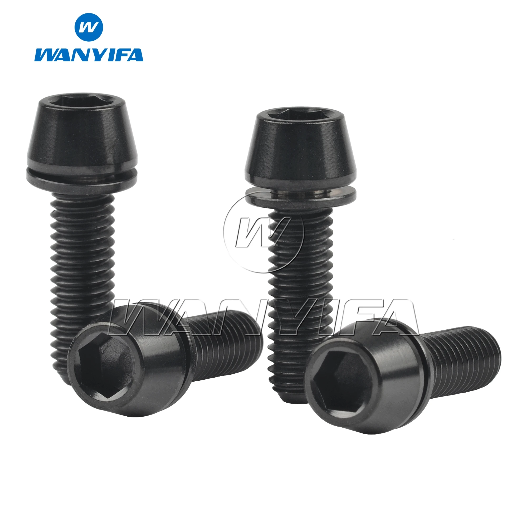 Titanium Bolt 4pcs Wanyifa M5/M6x16-25mm Tapered Head with Washer Allen Key Screw for Bike Disc Break Calipe