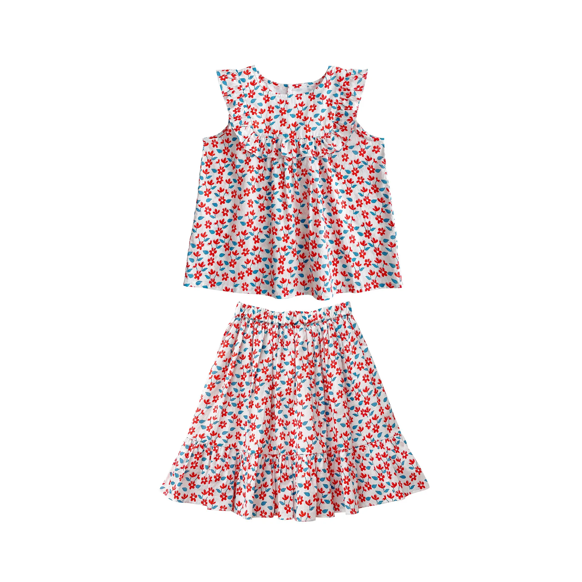children's clothing sets expensive Spot 2022 spring and summer newBP girl red small floral suit sleeveless two-piece Clothing Sets for children Clothing Sets
