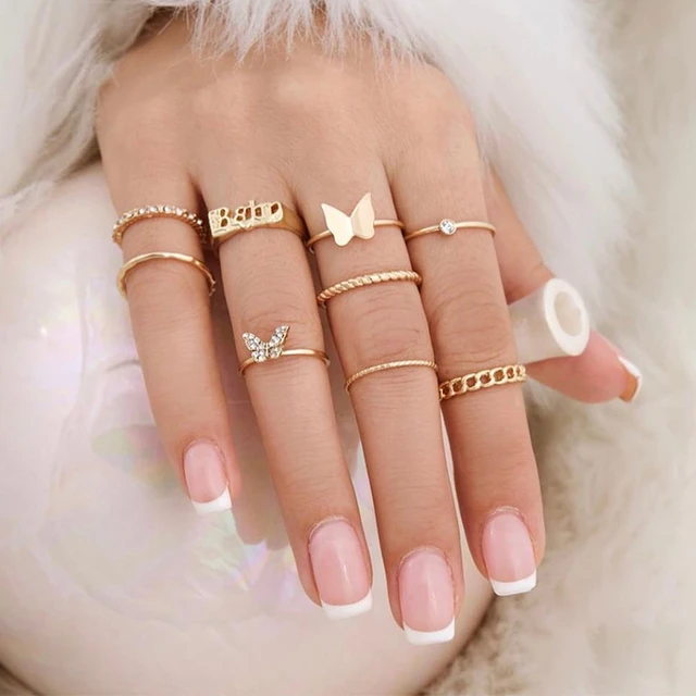Ring Set Finger Rings Women Girl Gift  Set Adjustable Rings Girl - New  8pcs/set Gold - Aliexpress