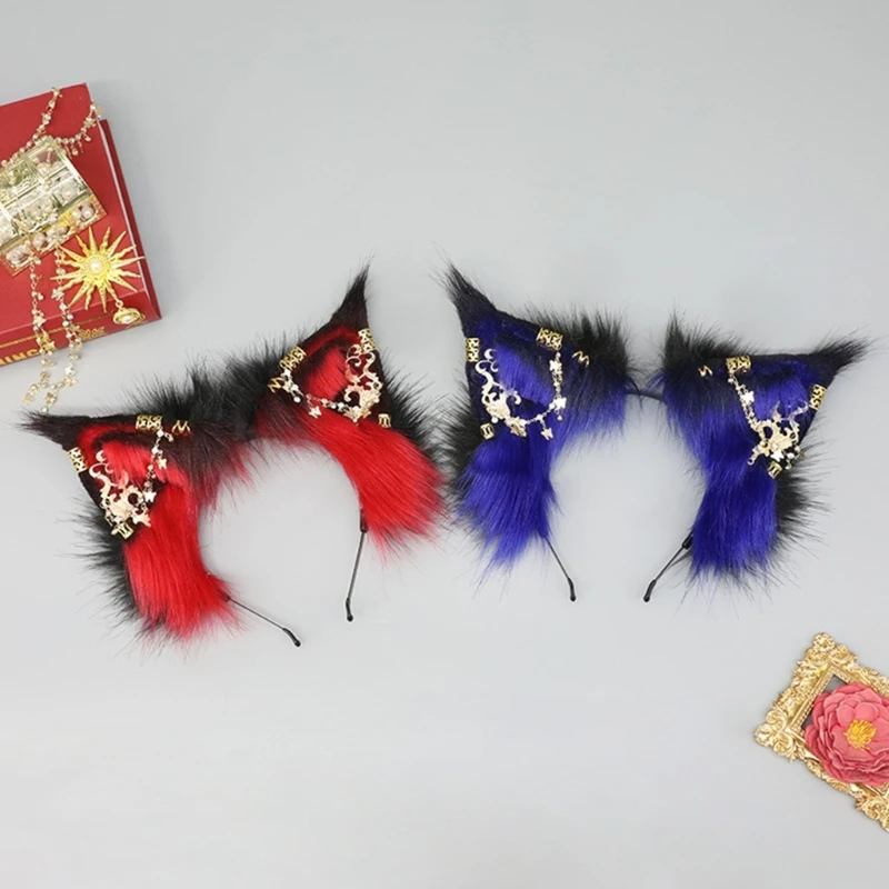 Handgemachte Katze Wolf Füchse Ohr Stirnband Erwachsenen Teenager Cosplay Haarband Frauen Mädchen Kunst pelz Plüsch Haar Reifen für Karneval Party Bühne – Detail 10