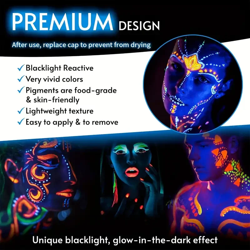 6PCS/12PCS Neon UV Glow Face&Body Painting Kit Crayons-Vibrant Black Light-up Make-up sticks for Mardi Gras,Halloween,Masquerade 5