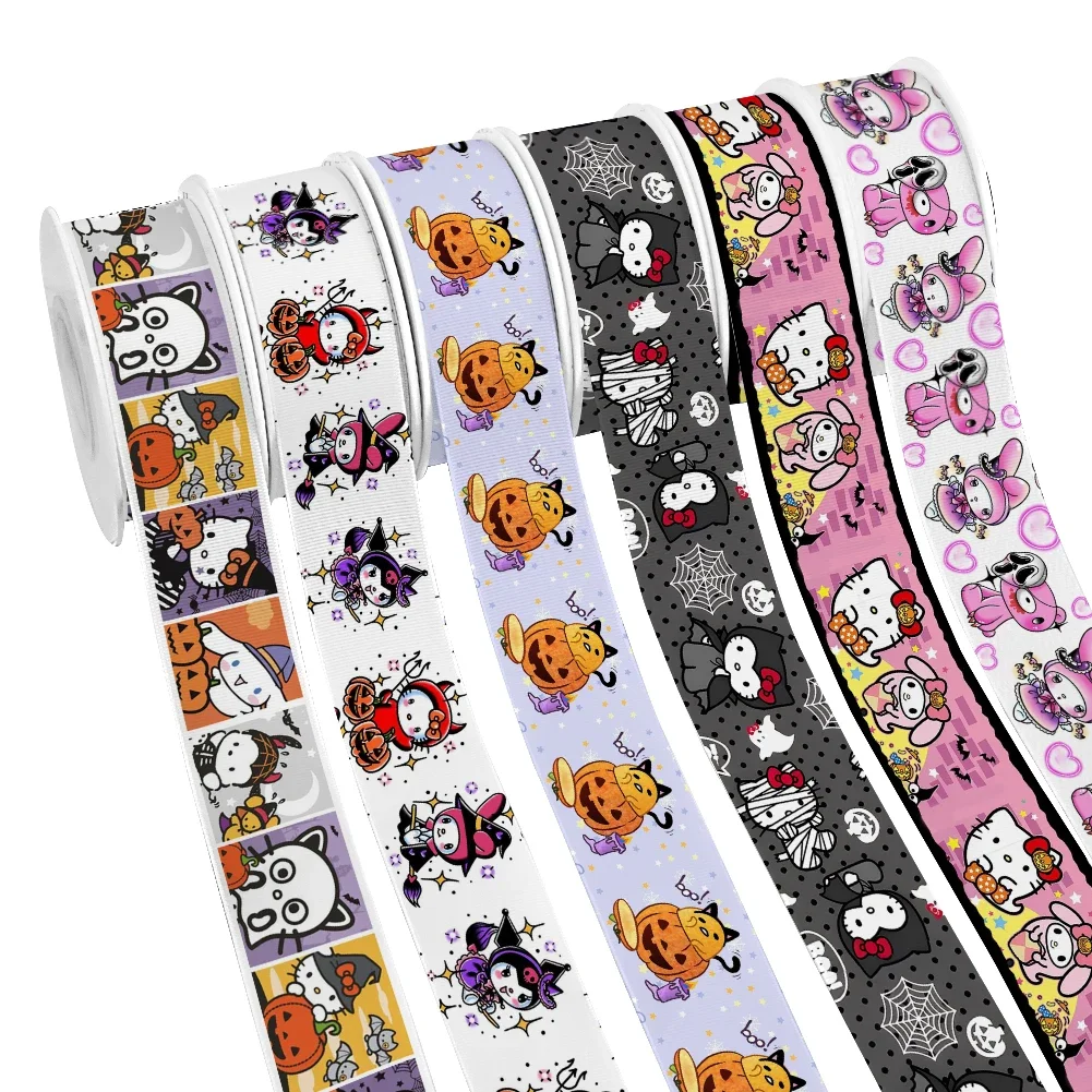 

Sanrio Хэллоуин мультфильм Hello Kitty печатная корсажная атласная лента для бантов ручной работы 10 ярдов