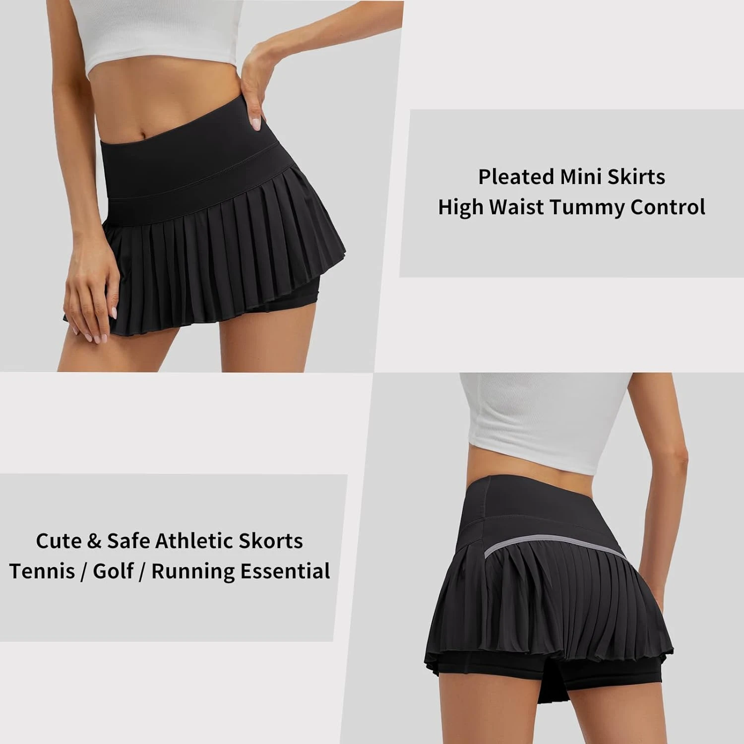 Womens High Waisted Pleated Tennis Skirt Chic Athletic Golf Skort with Shorts Pockets for Workout and Running