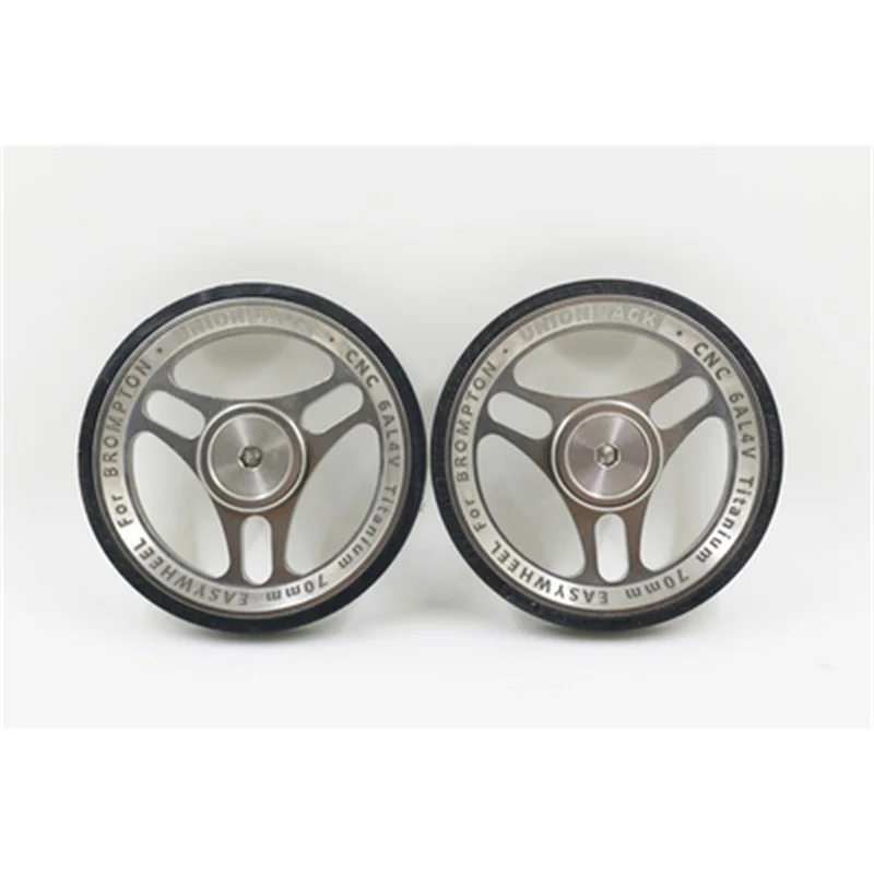 1 Paar Easywheel aus Titan, 70 mm, ultraleicht eloxiertes Schubrad für Brompton-Titanrad für Birdy Unionjack – Detail 15