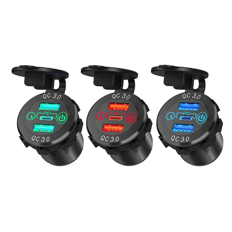 

18W PD QC3.0 Car Charger Socket with Switch Power Outlet Dual USB Outlet