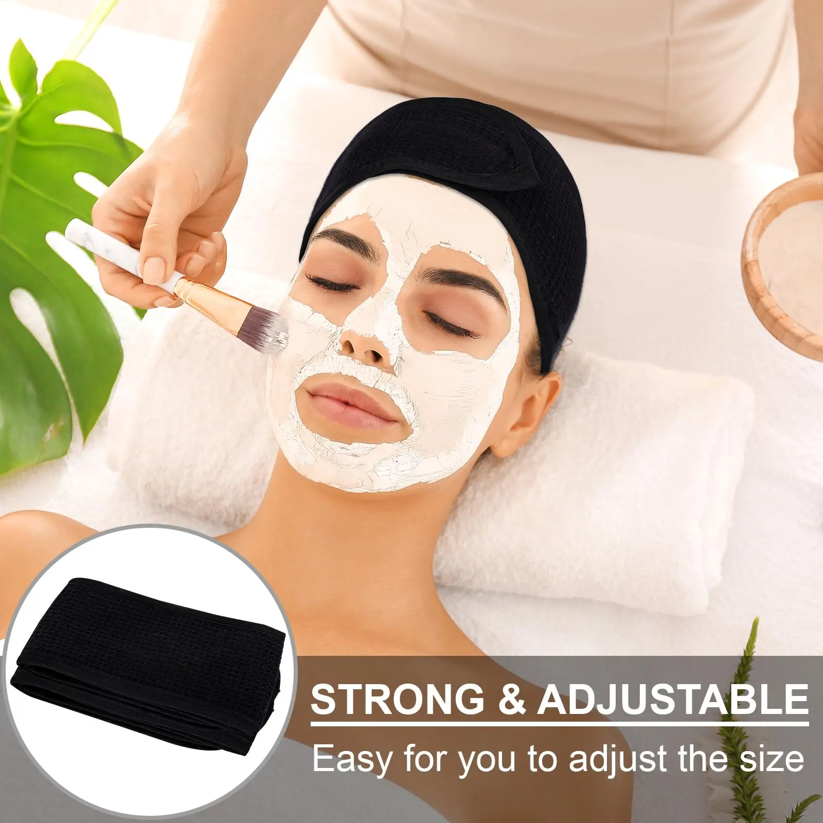 Spa Facial Headband  Head Wrap Terry Cloth Waffle Adjustable Makeup Headband for Bath Sports Washing Face Shower 5