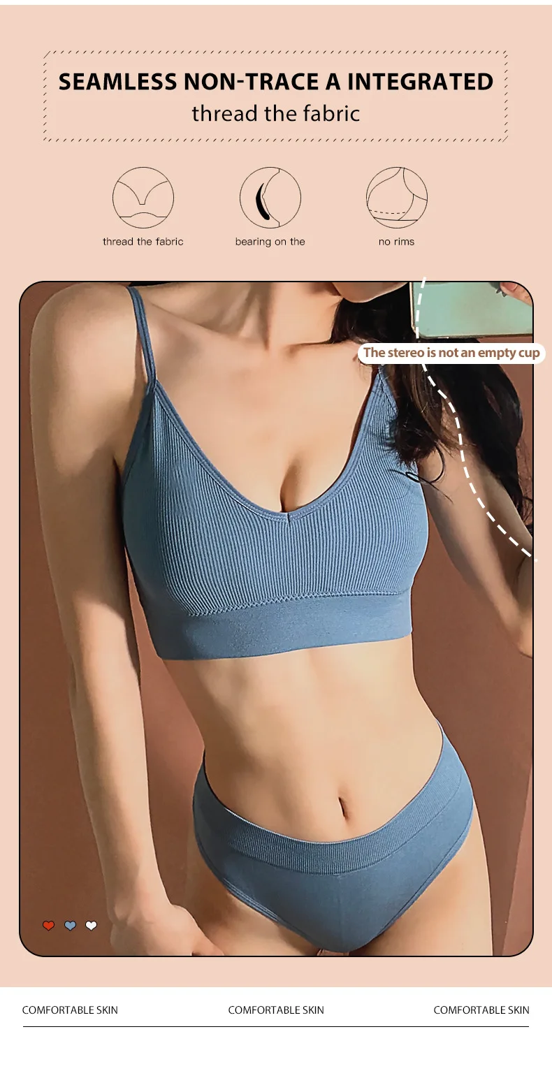 French Backless Push Up Underwear Set Women Sexy G-String Seamless Bralette Female Lingerie Soft Tank Crop Top Gym Sport_voghion.com