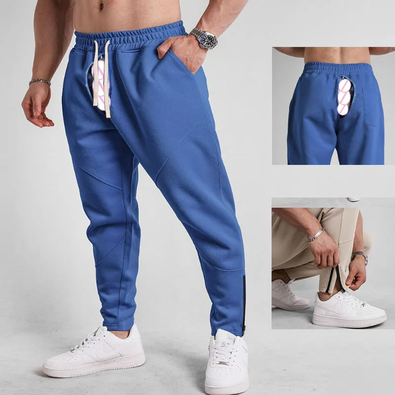 Open Crotch Sex Slim Fit Running Sweatpants Sports Joggers Trousers Warm Outdoor Fitness Gym Casual Men Track Pants Streetwear
