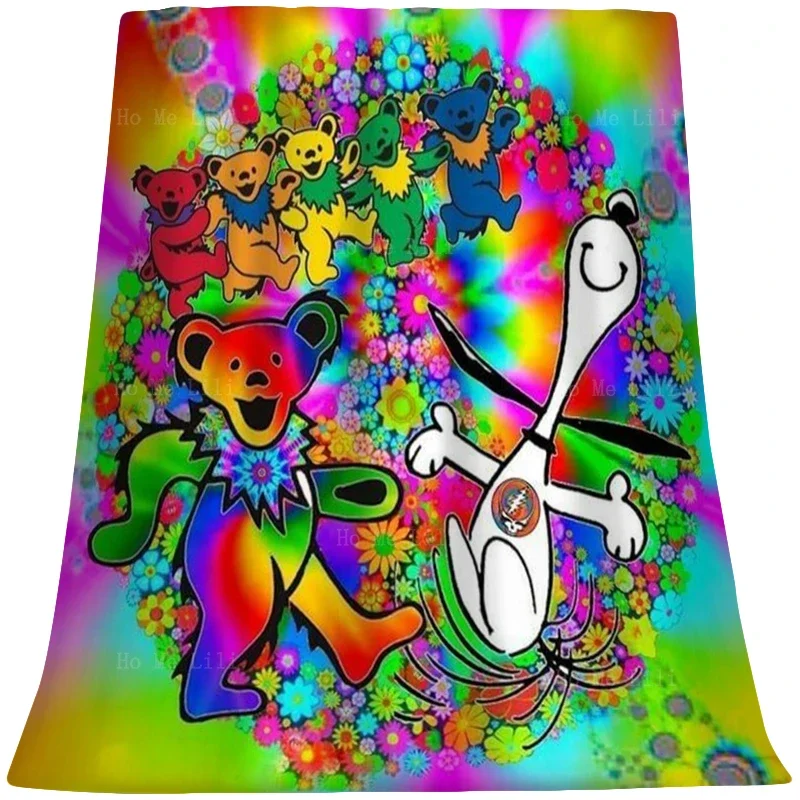 

The Grateful Dead Dancing Bears Steal Your Face Lightning Skeleton Peace Hippie Art Soft Cozy Flannel Blanket