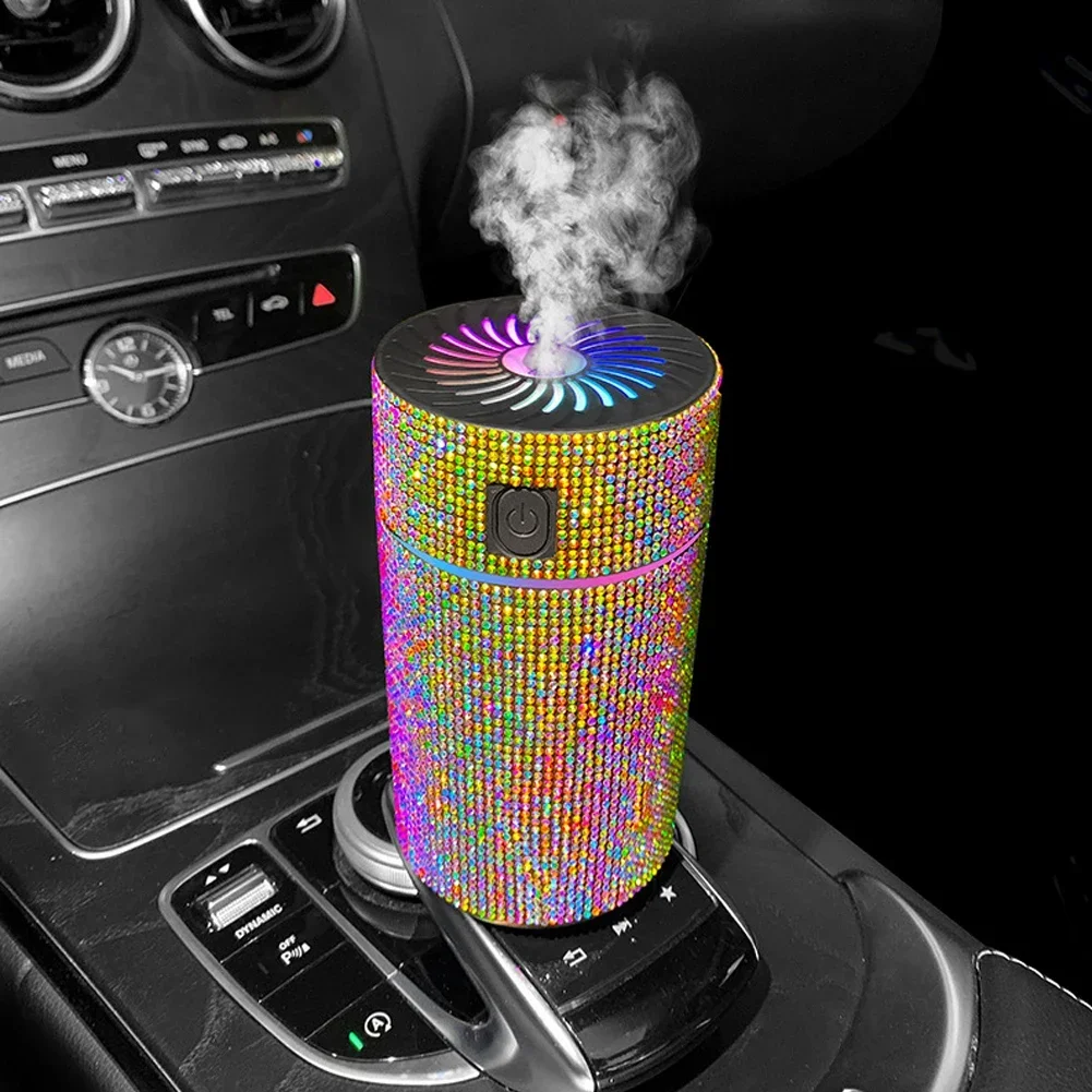 Luxury Diamond Car Diffuser Humidifier with LED Light Auto Air Purifier Aromatherapy Diffuser Air Freshener Car Accessories