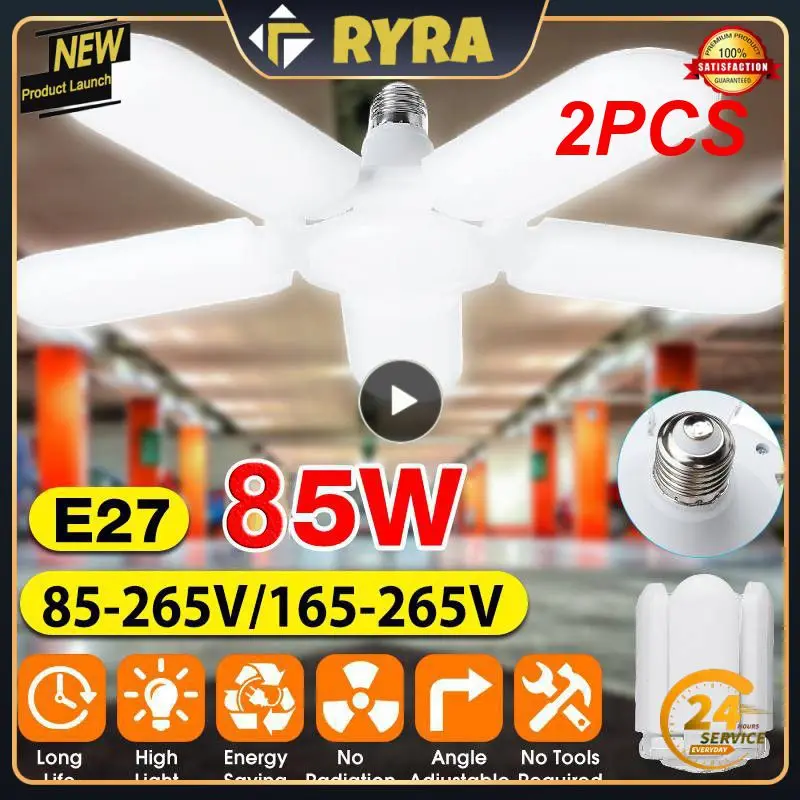 

2PCS Deformable LED Garage Ceiling Light Bulb 85W E27 AC85-265V Foldable Fan Blade Lights Lighting Industrial Lamp For Workshop