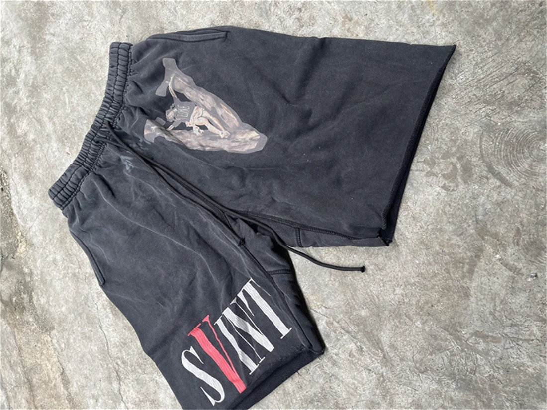 

Saint Michael V Co branded Vintage Printed Shorts Fashion Brand High Street Casual Loose Washed Black Street Pure Cotton