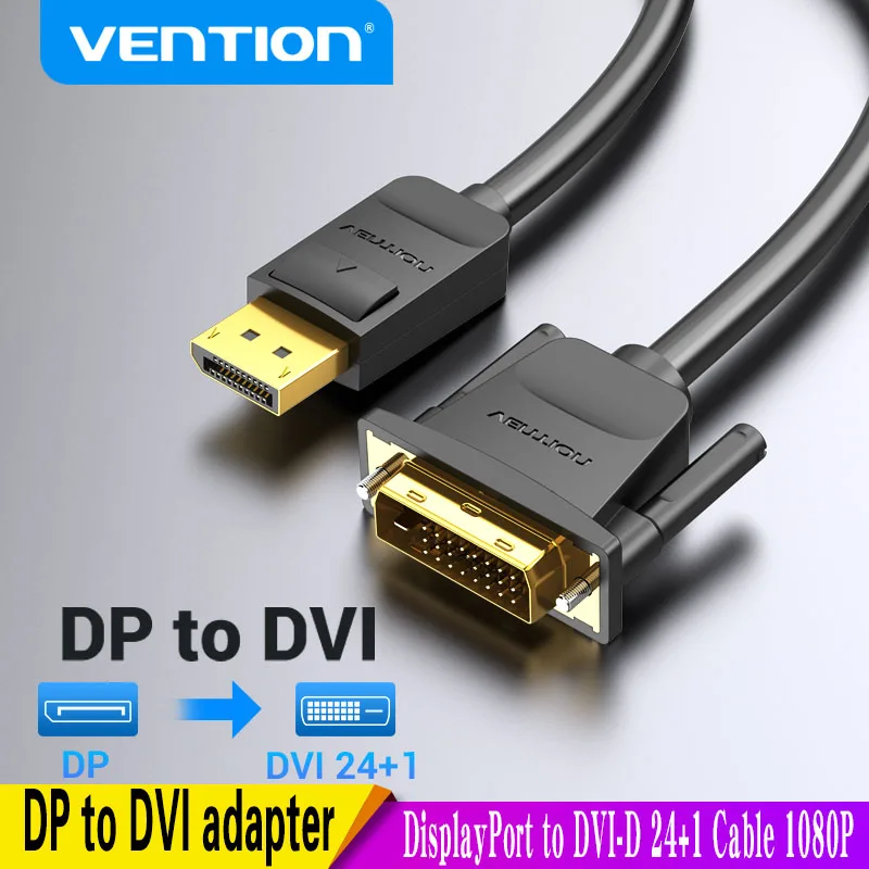 DP DVI Cable Vention DisplayPort to DVI-D 24+1 1080P DP Male DVI Male for Projector Monitor