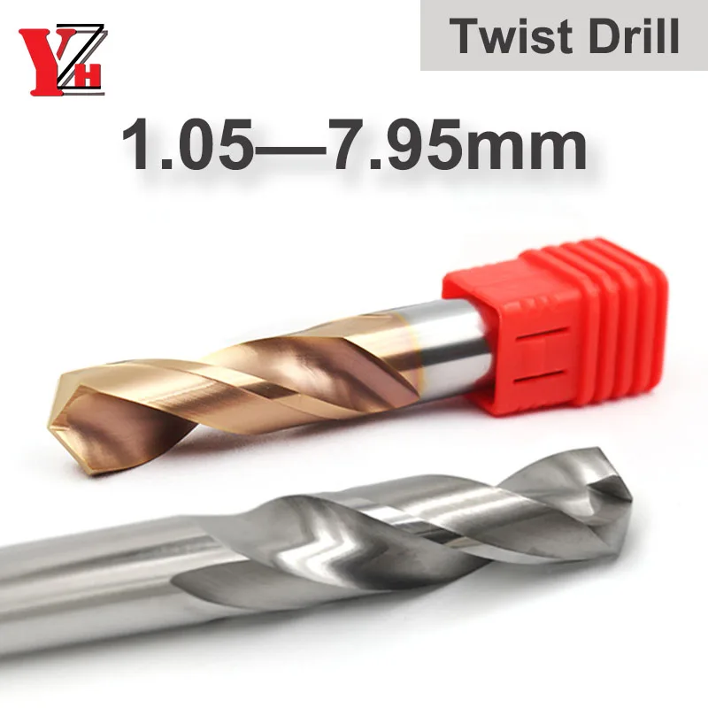 YZH Carbide Twist Drill 1.05-7.95mm Diameter Decimal point HRC50/55 Tungsten Steel Handle For Metal CNC Lathe Machining yzh carbide twist drill total length 150mm solid tungsten bits hrc50 cnc straight handle drilling hole for metal iron steel