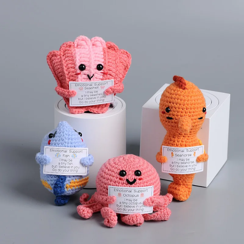 New Positive Energy Goose Hug Pocket Mini Handmade Plush Wool Knitting Doll with Card Funny Christams Gift Home Room Decoration view 3