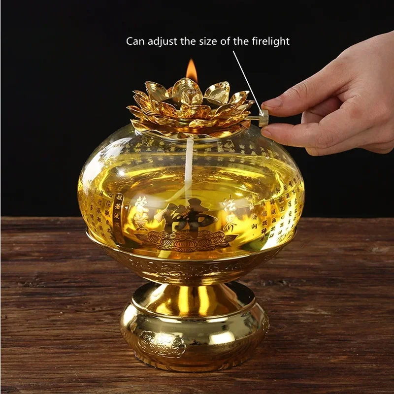 Buddha Offering Lamp, Transparent Glass Lotus Lamp, Buddha Heart Sutra Butter Household Use, Prayer, Tools