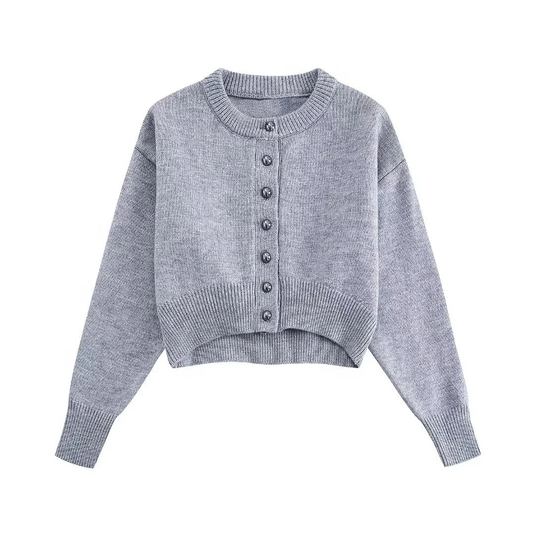 

TRAF Casual Women's Knitted Coat Woman Fall Soft Long Sleeve Cardigan Basic O-Neck Button Up Sweater Tops Elegant Solid Knitwear