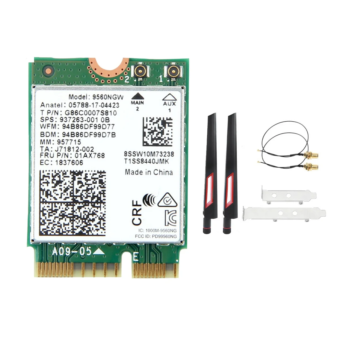 Scheda Wi-Fi 9560NGW + Antenna 1730Mbps Dual Band 2.4G+5G AC Con Bluetooth
