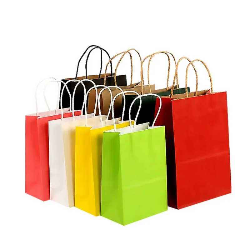 5pcs Party Favor Bags DIY Multifunction Paper Bag With Handles Festival Birthday Gift Bag Shopping Bags Kraft Paper Packing Bag