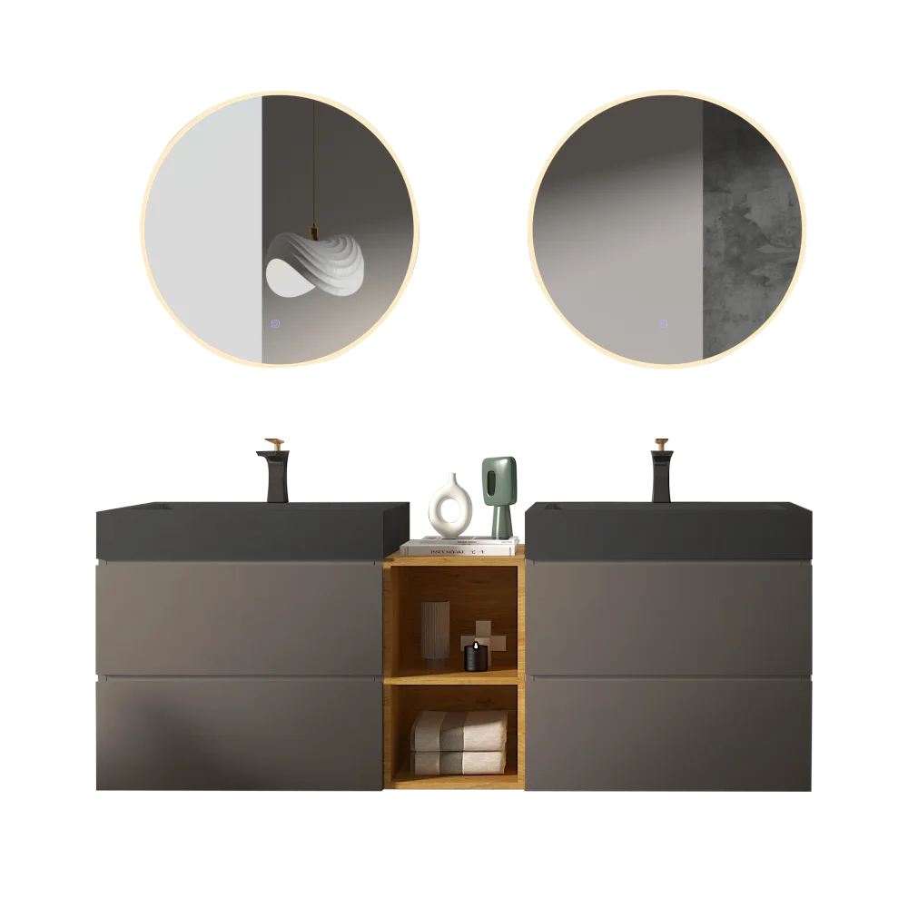 U096-ALICE72W-102 Alice 72" Space Gray Bathroom Vanity With Double Sinks And Open Shelf, Modern Wall Mounted Floating Bathroom V 4