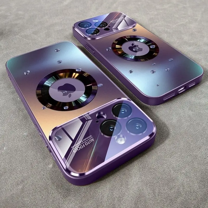 Luxury Glass Camera Lens Magnetic Wireless Charging Shockproof Case Cover