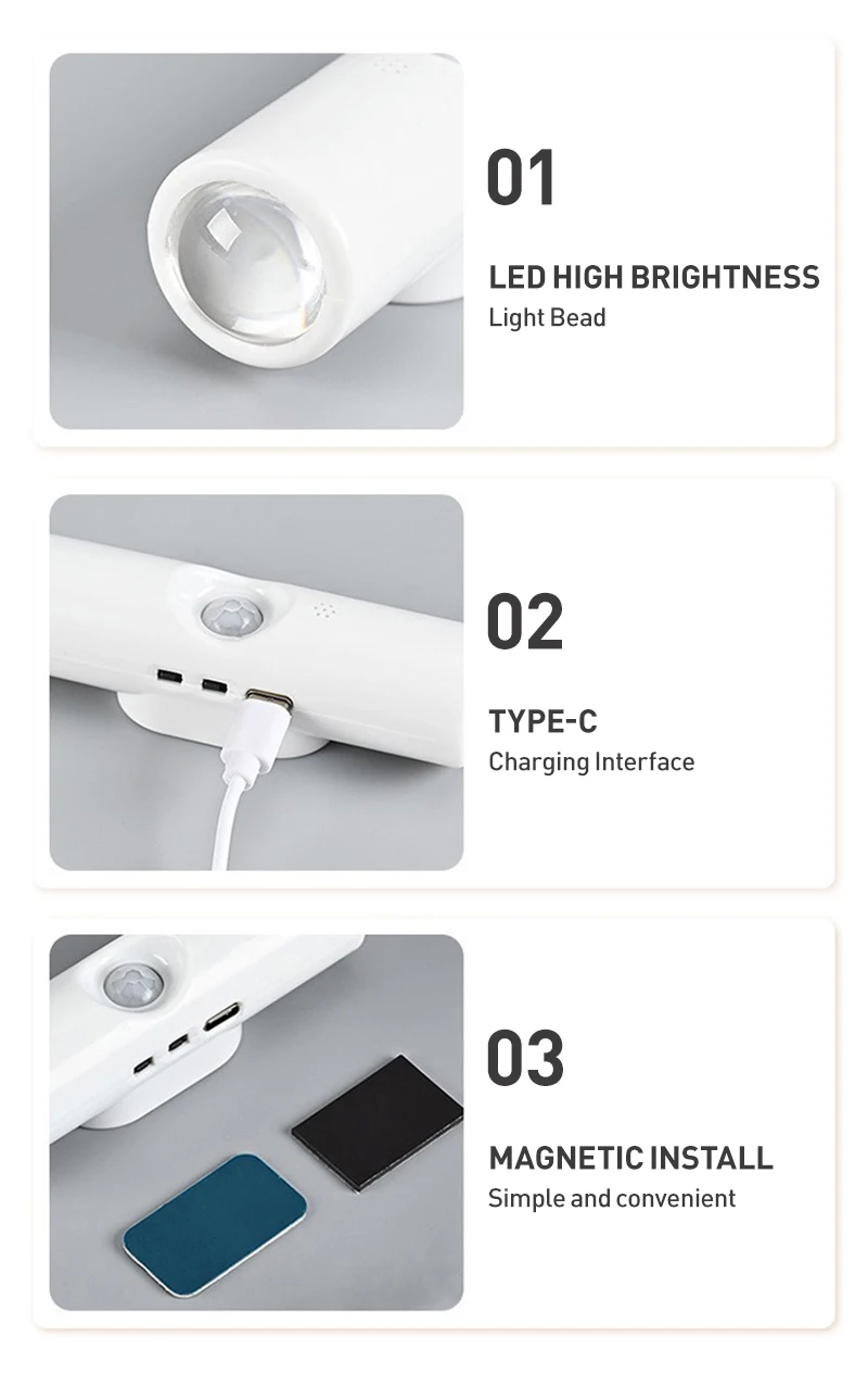 Double Head RGB LED Night Light with Motion Sensor Rechargeable Magnetic Wall Lamp for Cabinet Hallway Stair Mood Ambient Light