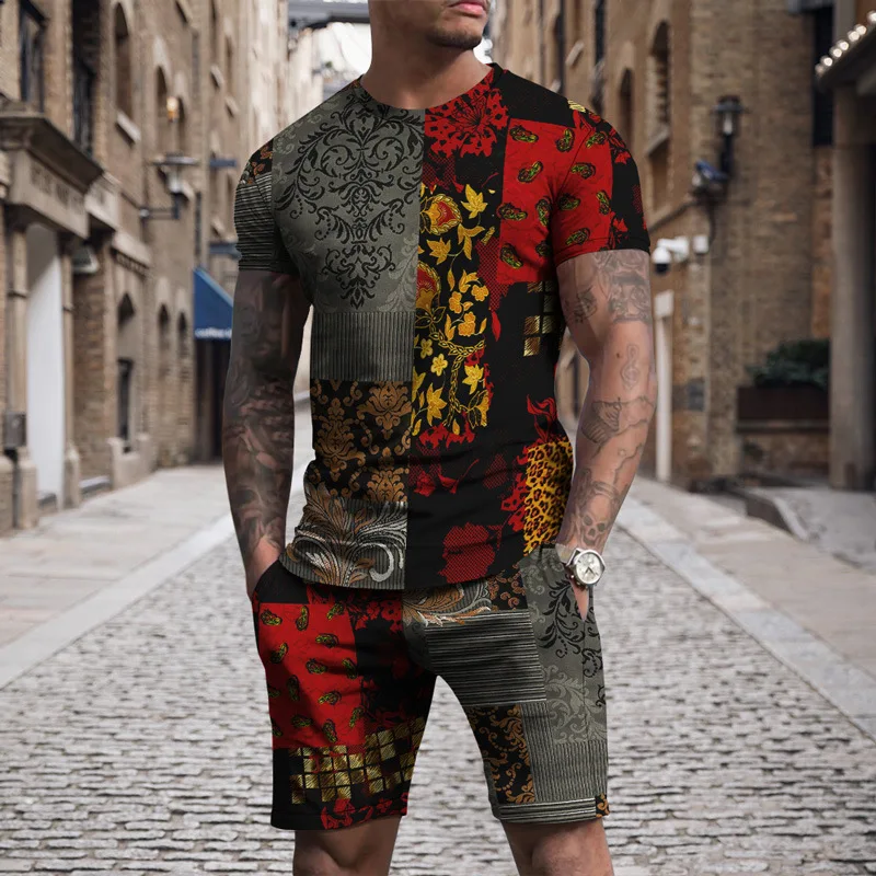 Summer 3D Graphic T Shirts Set For Male Oversized Streetwear Tracksuit Short Sleeve Tee Top With Shorts 2Piece Suit 6xl Whosale