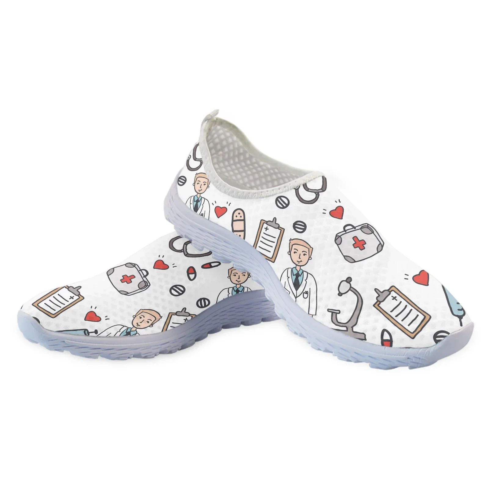 White Doctor Design Slip On Shoes Lightweight Medical Printing Sneakers Soft Soled Shoes For Summer Casual Shoes