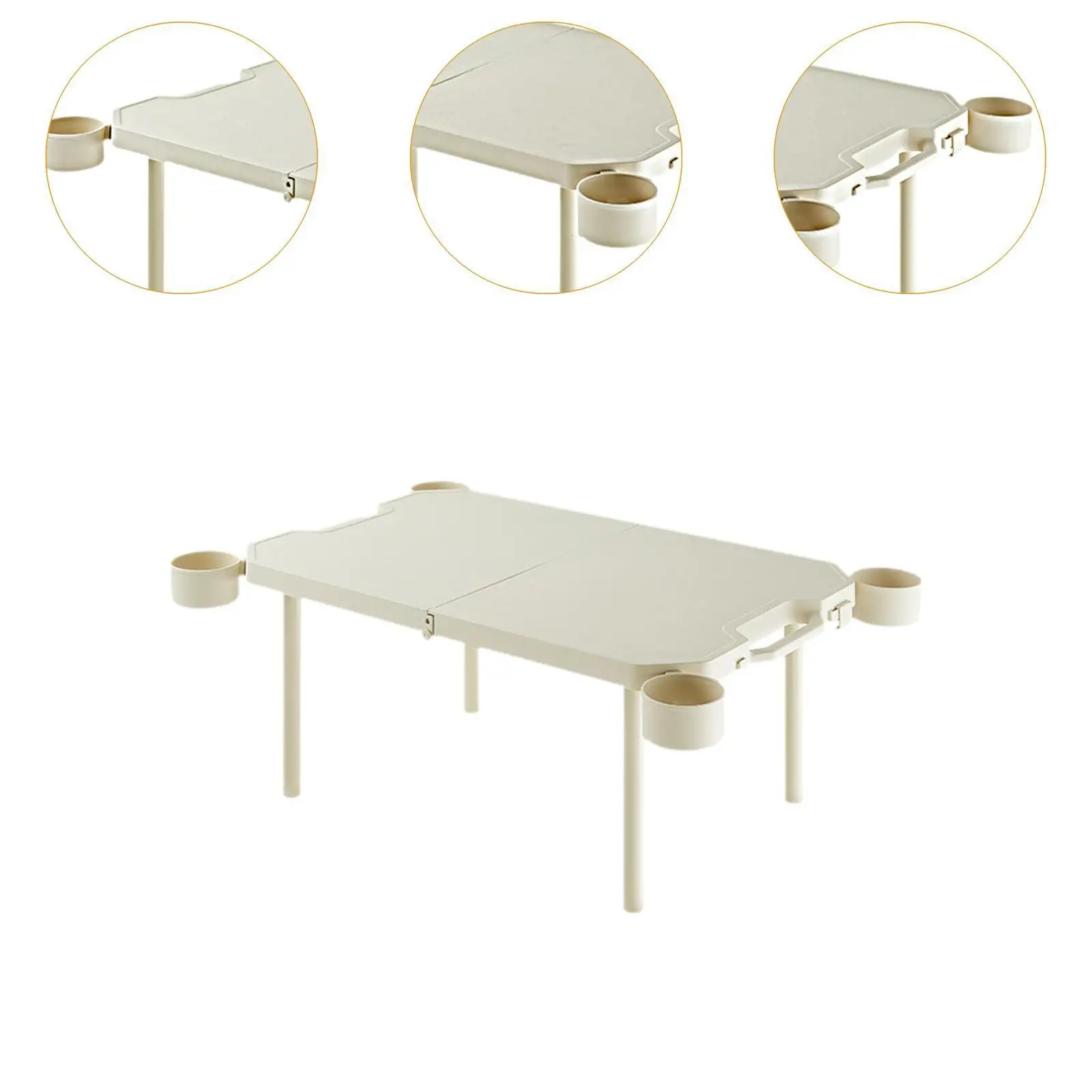 Folding Camping Table Beach Table with 4 Cup Holders Handle Design Multipurpose Outdoor Desk Cooking Desk for BBQ Backpacking 5