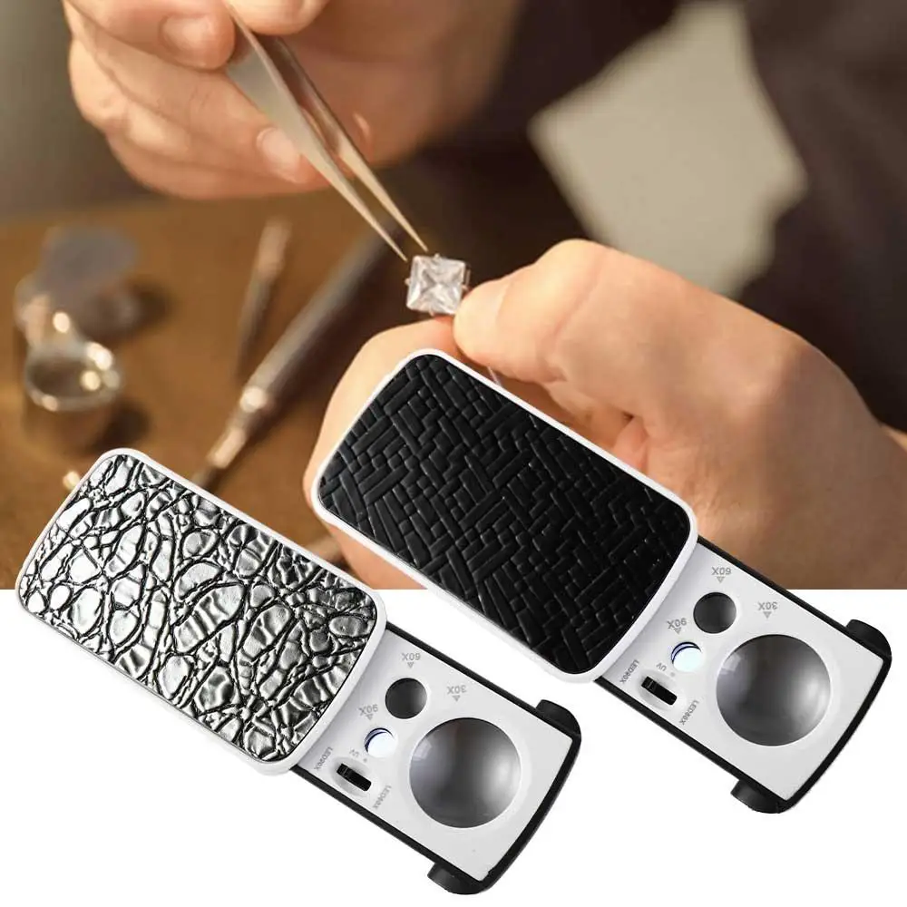 

Pocket High Magnification with LED and UV Light for Jewelry Appraisal / Reading Acrylic Optical Lens Magnifier Detector Loupe