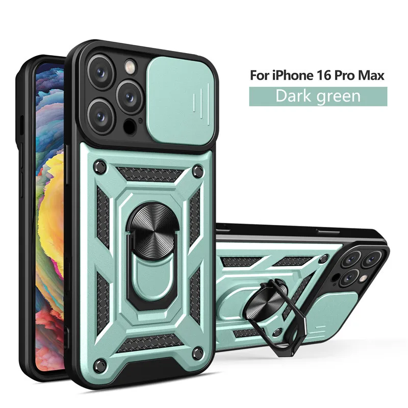 Military Grade Bumper Armor Case with Ring Cover and Slide Lens Protector