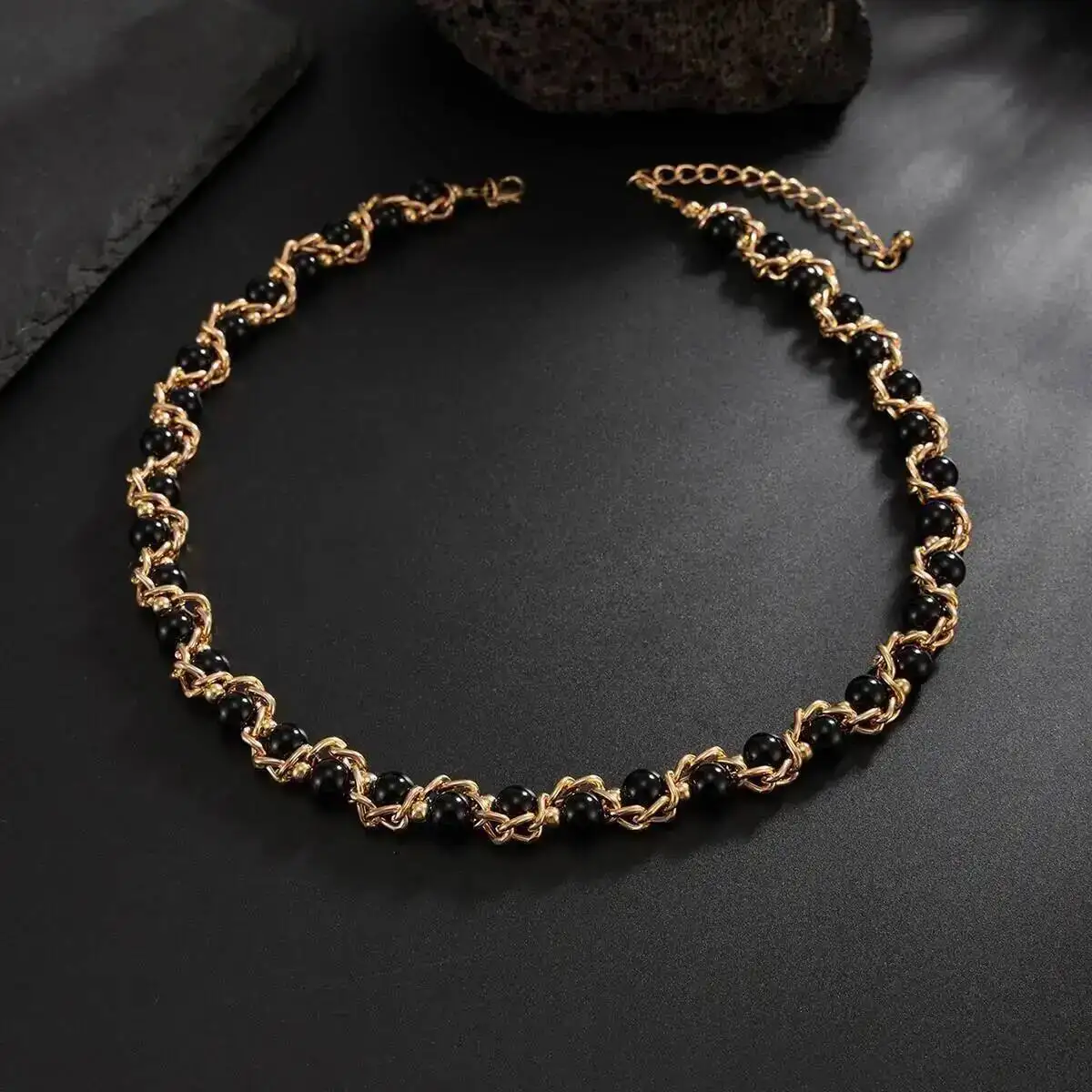 Lacteo 2025 Trendy Creative Imitation Pearl Beaded Chain Necklace Bracelet for Men Vintage Clavicle Chain Charm Jewelry Gift Set