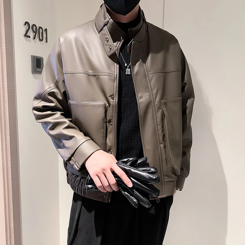 Men's leather jacket, synthetic leather, American retro bomber jacket, personalized and fashionable motorcycle bicycle jacket