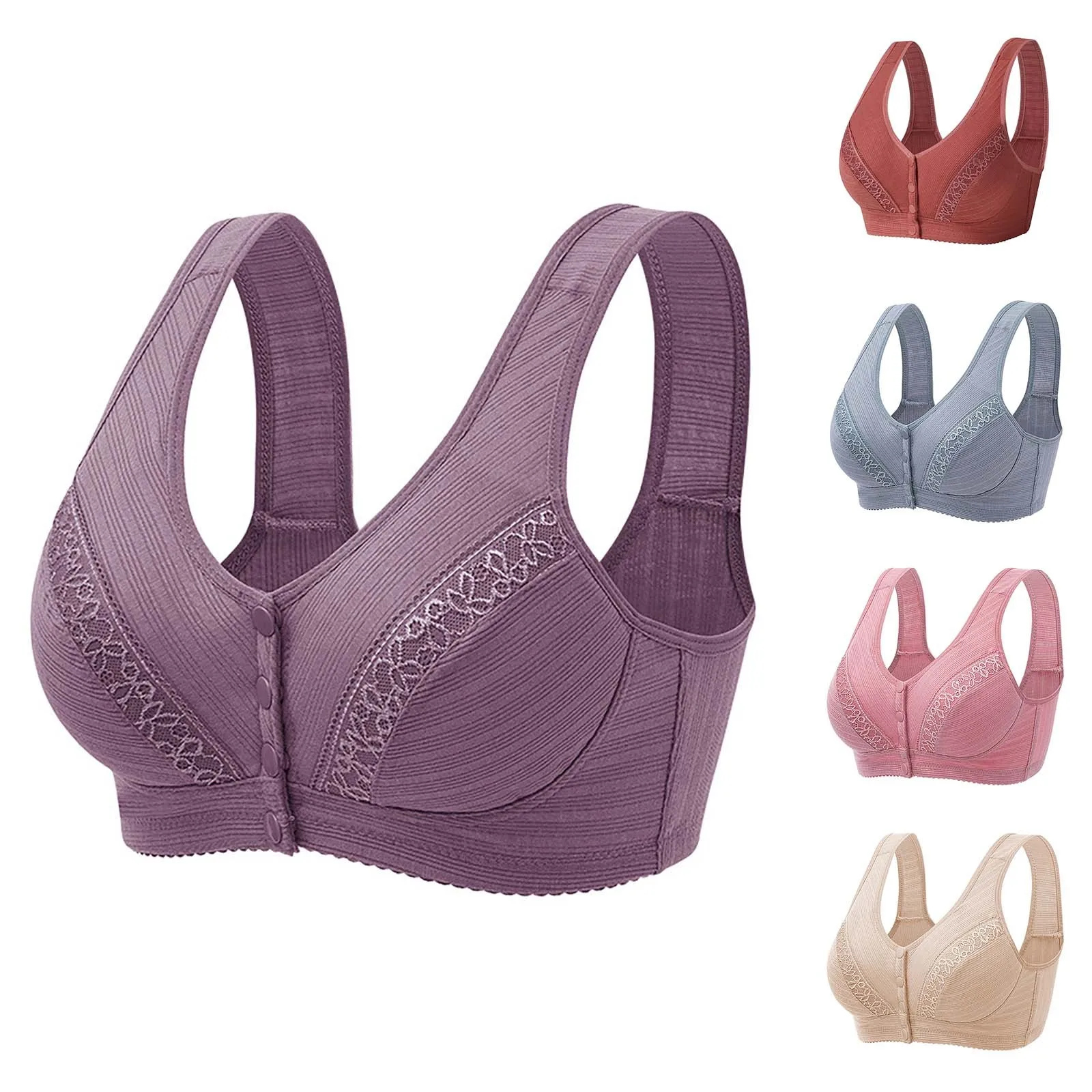 Women's Front Open Buckle Thin Breathable Bras Non Steel Ring Gathering Lingerie Traceless Wide Shoulder Strap Vest Underwear