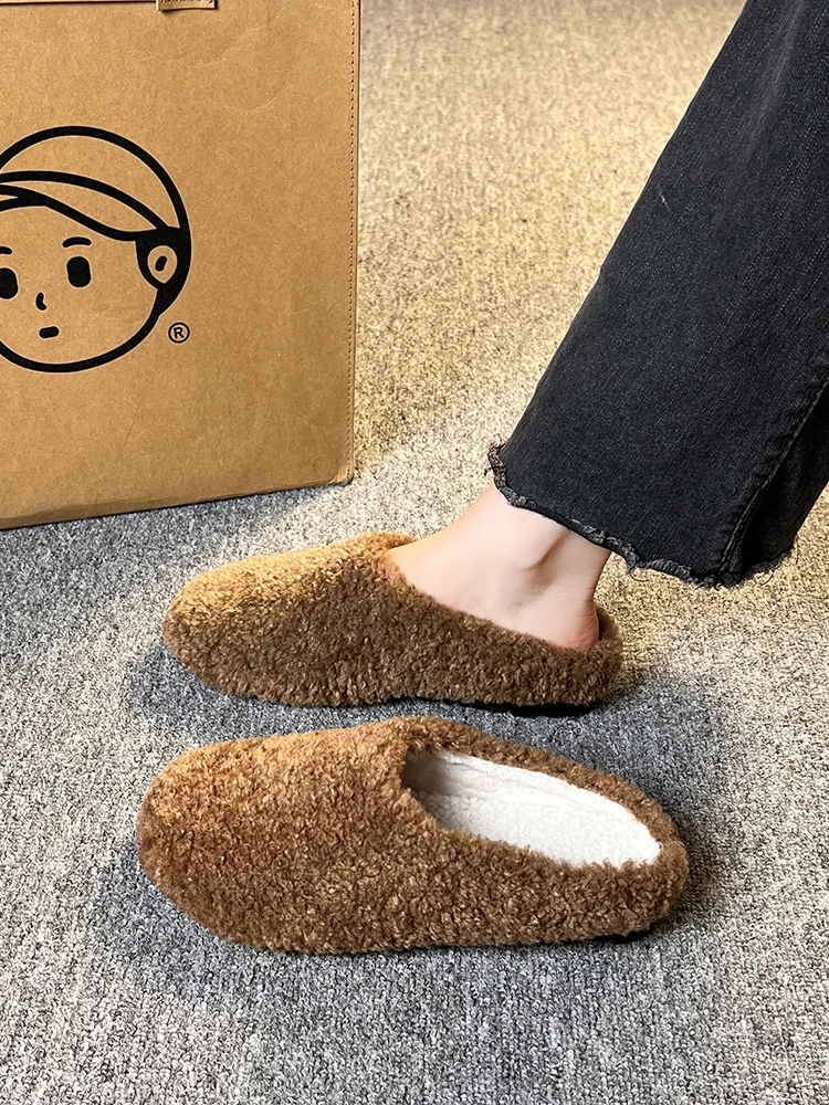 

Shoes Woman 2023 Rubber Slippers Low Flock Fur Flip Flops Cover Toe Massage Plush Flat Rome with fur Basic Slides Short Flock Sh