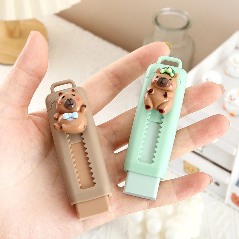 Creative Capybara Push Pull Eraser 1PC Aesthetic Stationery Office Supplies Funny Portable Traceless Wiping Rubber pencil eraser
