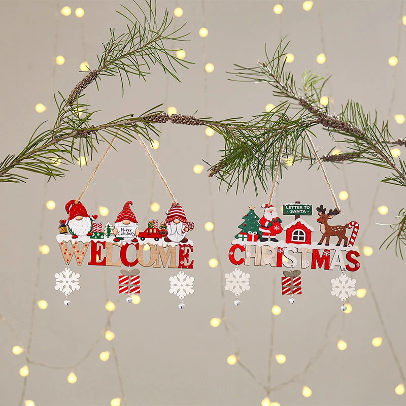 Wooden Christmas Hanging Pendants Gnome Santa Claus Merry Christmas Decoration For Home Xmas Tree Ornaments New Year Gifts