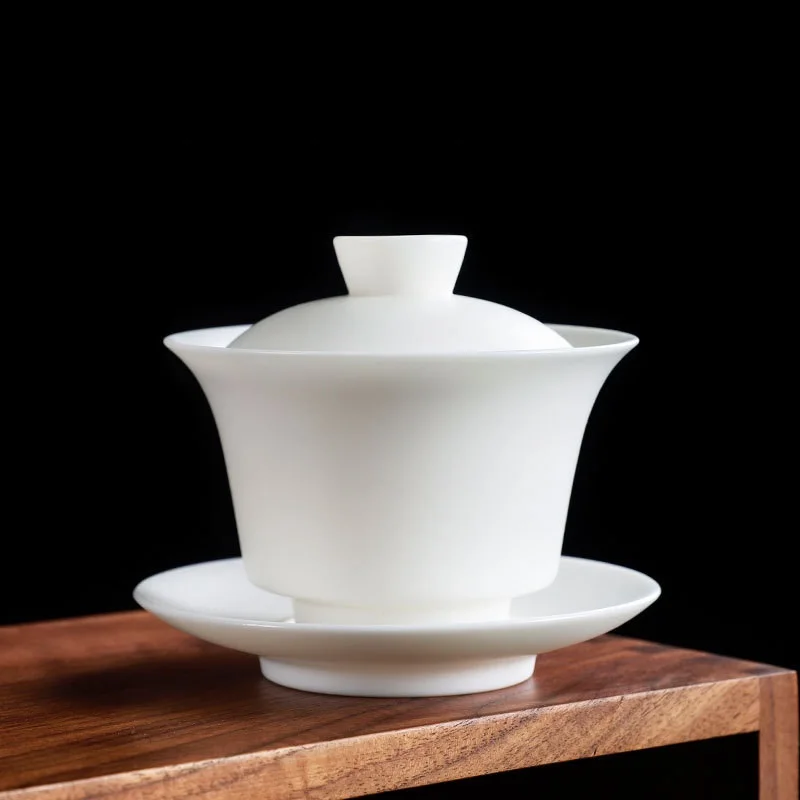 Chinese Gaiwan Tea Set Kung Fu White Ceramic Gaiwan White Teaware Sancai Tea Cup