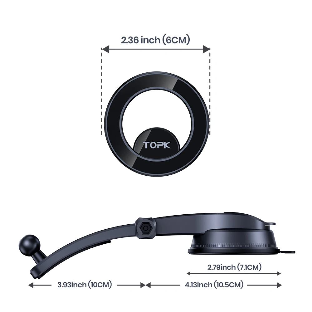 TOPK Magnets Magnetische Autohalterung für das Armaturenbrett, Lüftungsschlitz, 360° drehbar, für iPhone 15, 14, 13, Mag-Safe – Detail 7